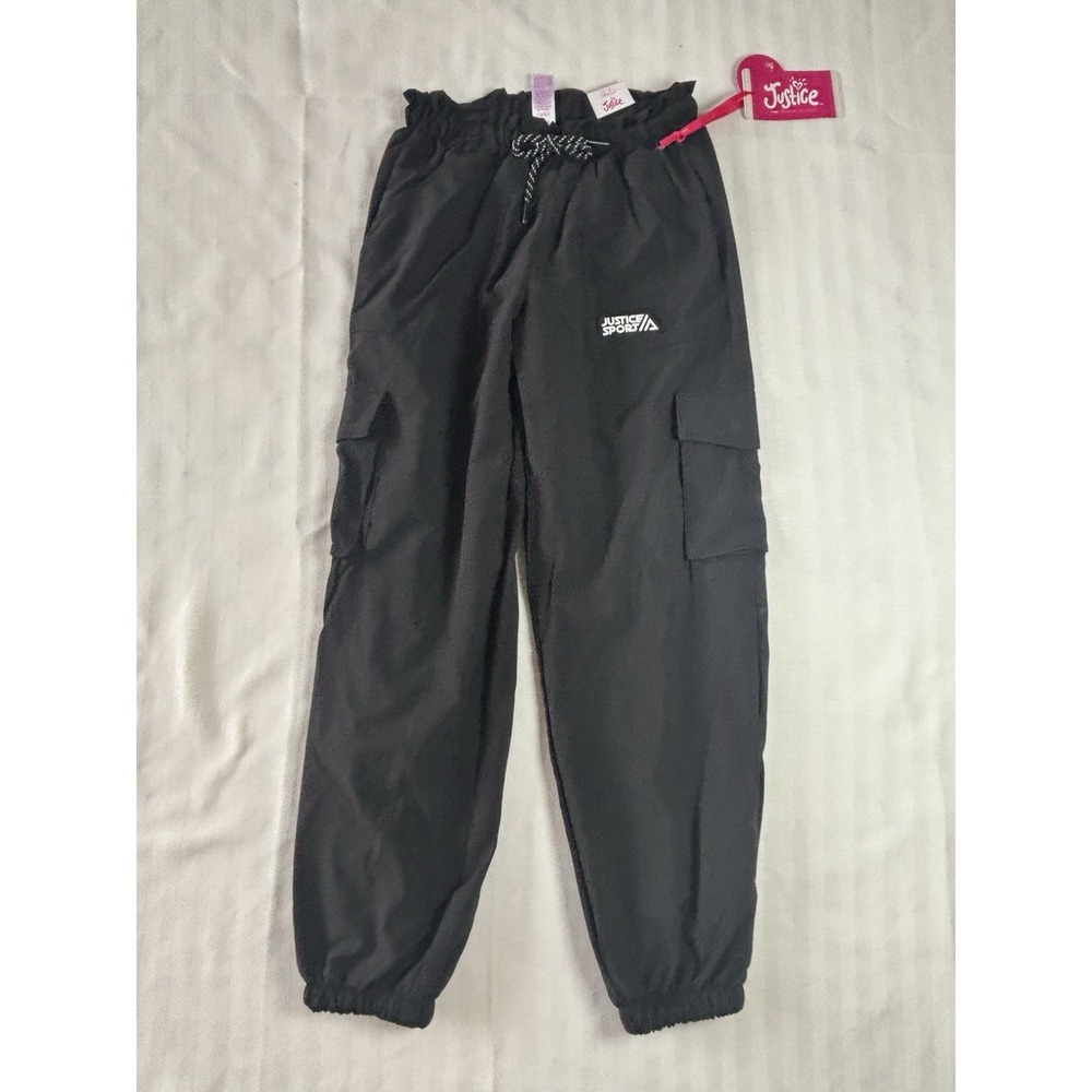Justice Girls Active Parachute Cargo Black Pants Fully Lined Size S 7/8 NWT